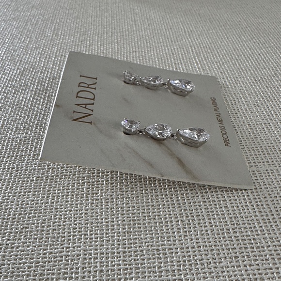 Nadri Silver Clear Teardrop Triple-Drop Earrings - Picture 4 of 6